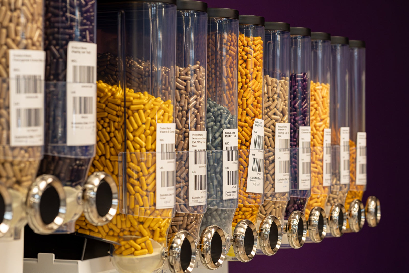 Compound canisters labeled with barcodes and identifiers